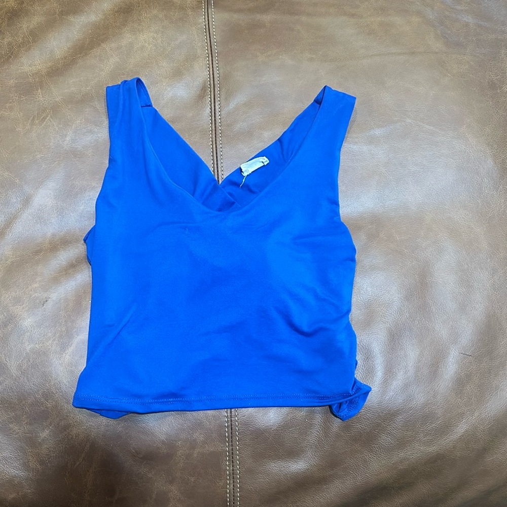 Boutique stretchy, crisscross back tie top